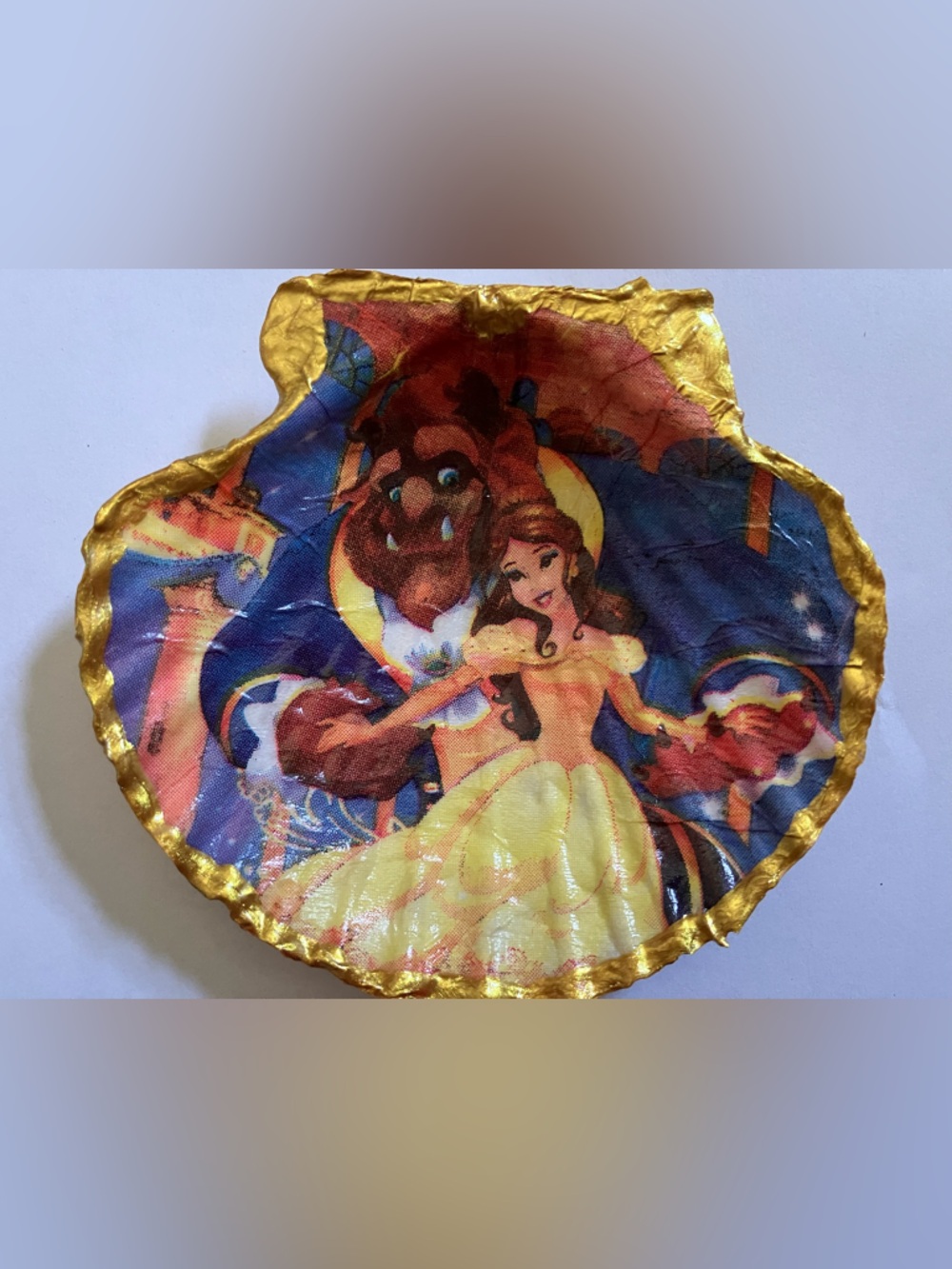 Beauty & The Beast Handcrafted Shell Dish Decoupage 4-5inch